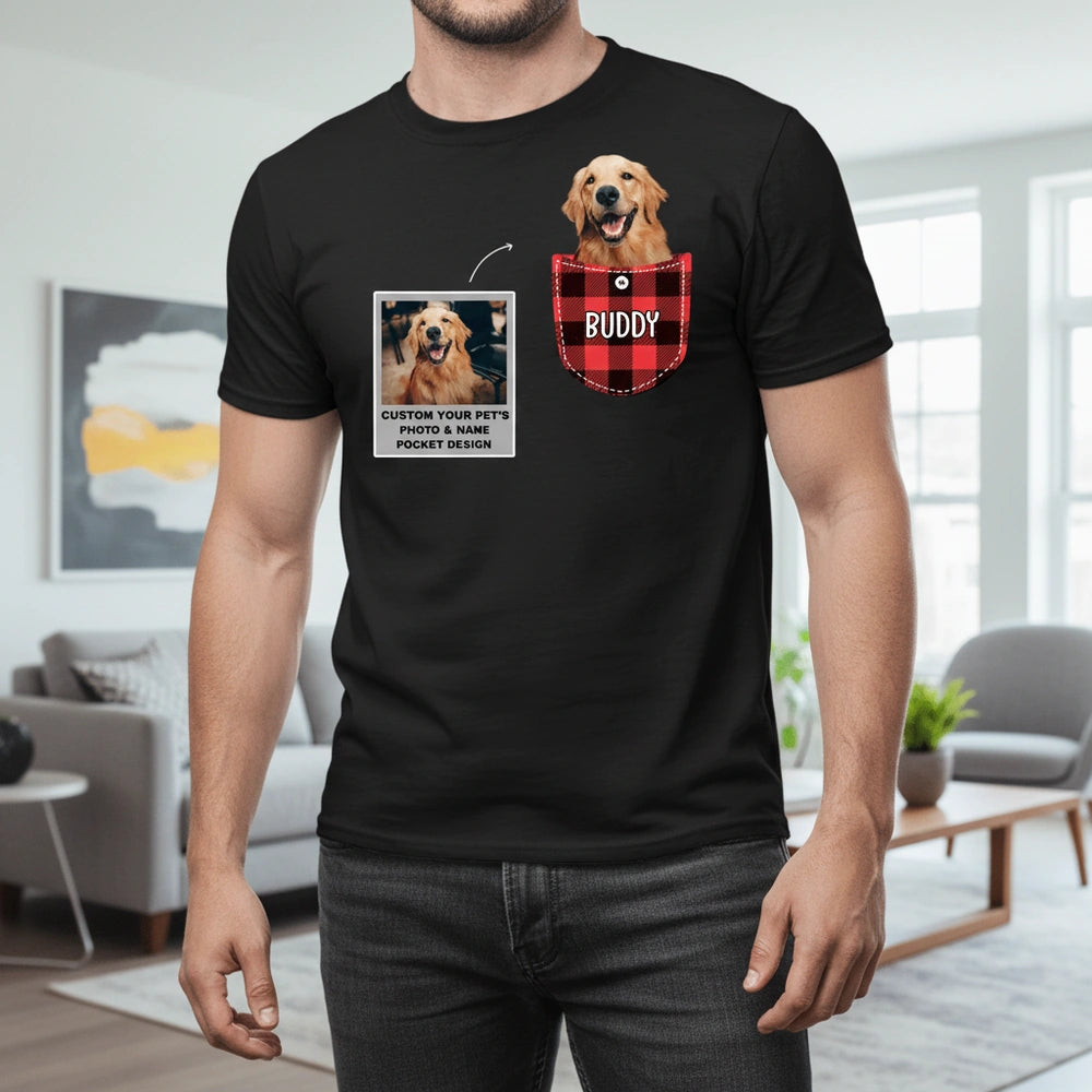 Custom Photo Upload T-Shirt with Buffalo Plaid Pocket Design main product photo