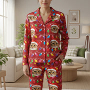 Custom Photo Upload Pajamas with Christmas Cats & Colorful Lights main product photo