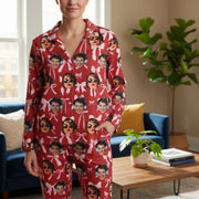 Custom Photo Upload Pajamas with Pink Bows on Red Background main product photo