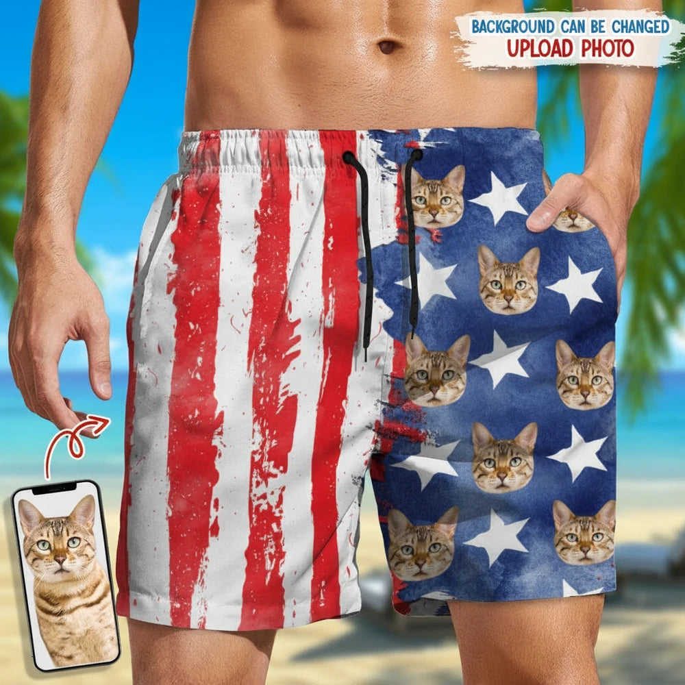 Custom Photo Upload Beach Shorts with American Flag & Stars main product photo