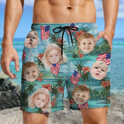 Custom Photo Upload Beach Shorts with Palm Trees & American Flags main product photo