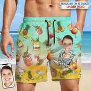 Custom Photo Upload Beach Shorts with Tropical Cocktails & Pineapples main product photo