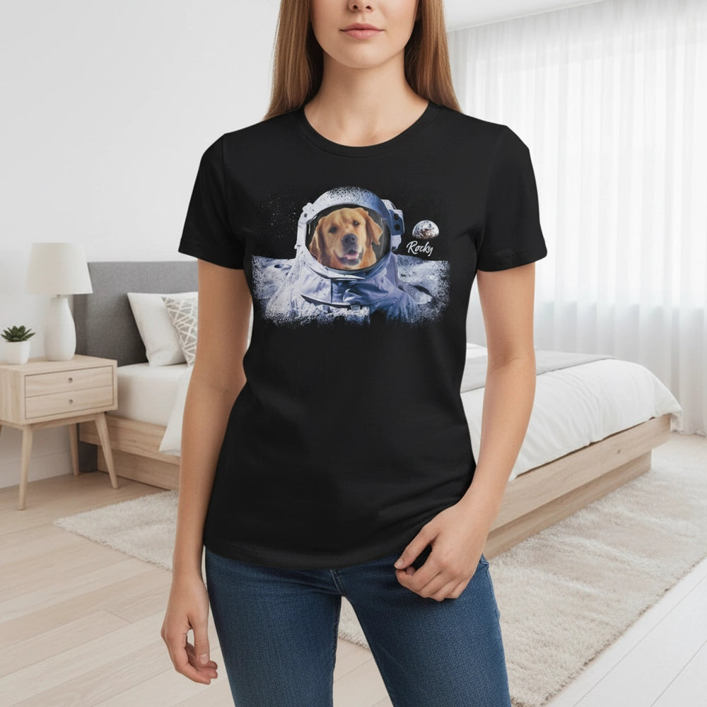 Custom Photo Upload T-Shirt with Pet Astronaut in Space main product photo