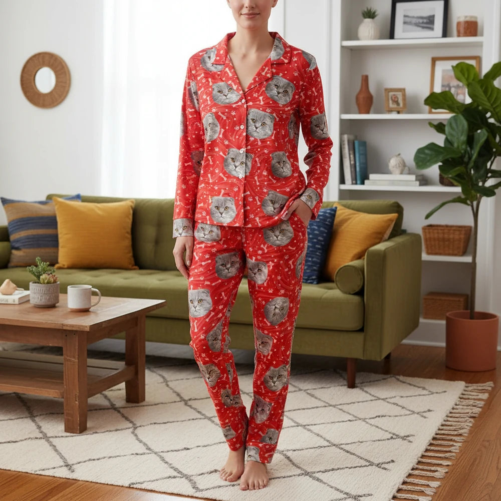 Custom Photo Tie Dye Background Cat Pajamas N304 main product photo