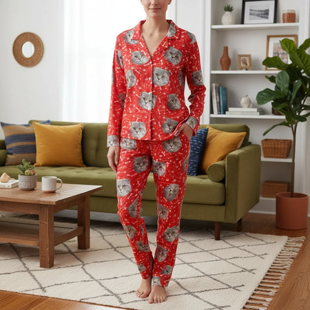 Custom Photo Tie Dye Background Cat Pajamas N304 main product photo