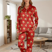 Custom Photo Upload Pajamas with Golden Retriever Pattern & Red Hearts main product photo