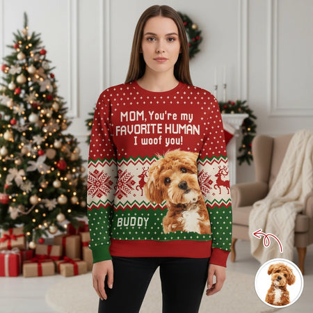 Custom Photo Upload Sweater MOM You're my FAVORITE HUMAN I woof you main product photo