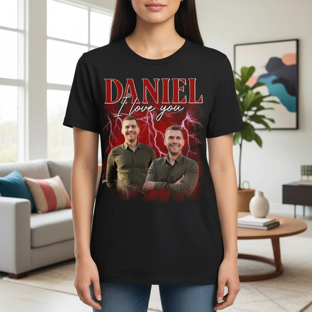 Custom Photo Upload T-Shirt with I Love You Text and Lightning main product photo
