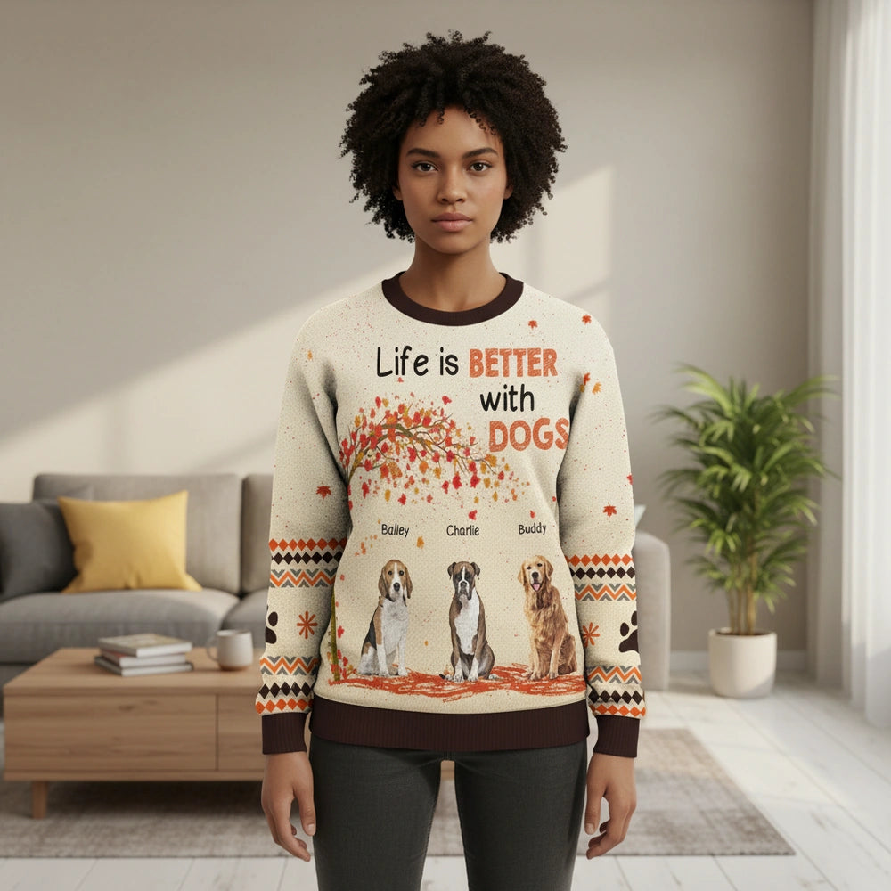 Custom Photo Sweater with Life is Better with Dogs Fall Tree main product photo
