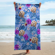 Custom Photo Beach Towel with Tropical Flowers & Palm Leaves main product photo
