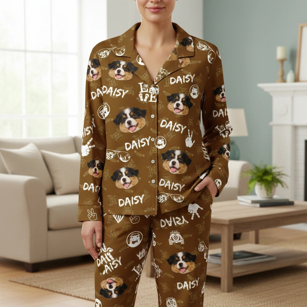 Custom Photo Upload Pajamas with Dog Faces and Jeep Icons main product photo