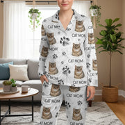 Custom Photo Upload Cat Mom Pajamas with Paw Prints main product photo