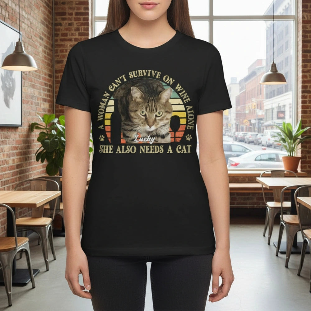 Custom Photo Upload T-Shirt A Woman Can't Survive On Wine Alone main product photo