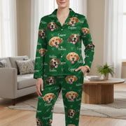 Custom Photo Upload Dog Face Pajamas with Hearts on Green main product photo