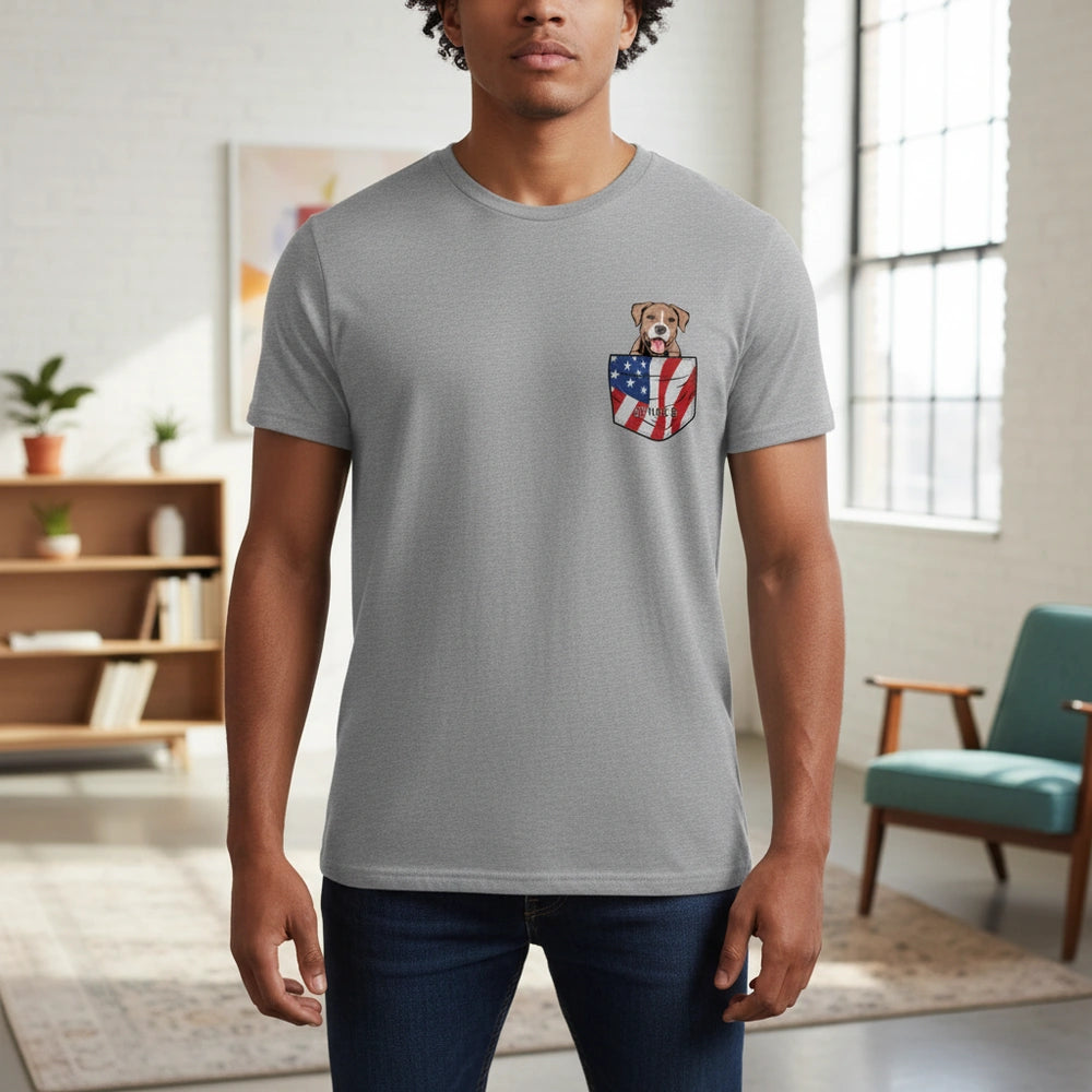Custom Photo T-Shirt with Dog in American Flag Pocket main product photo