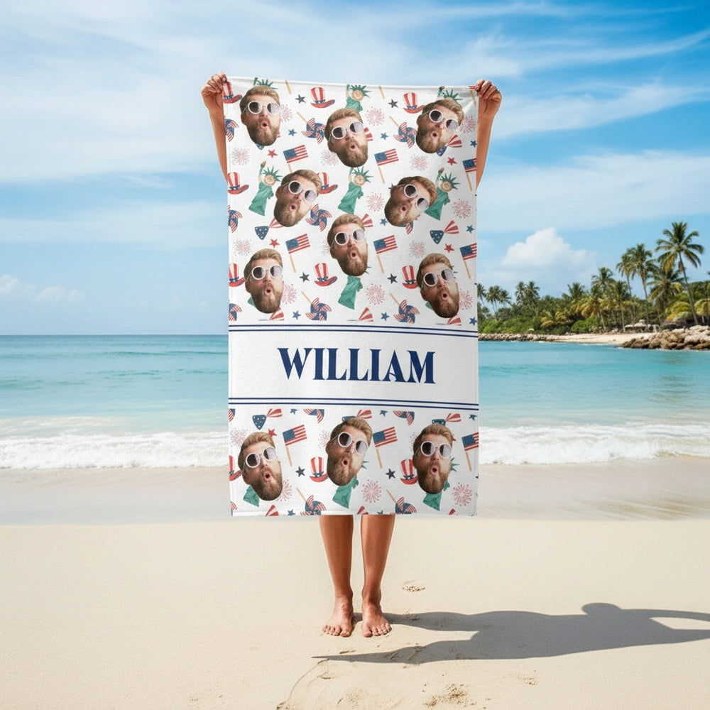 Custom Photo Upload Beach Towel with Patriotic Elements main product photo