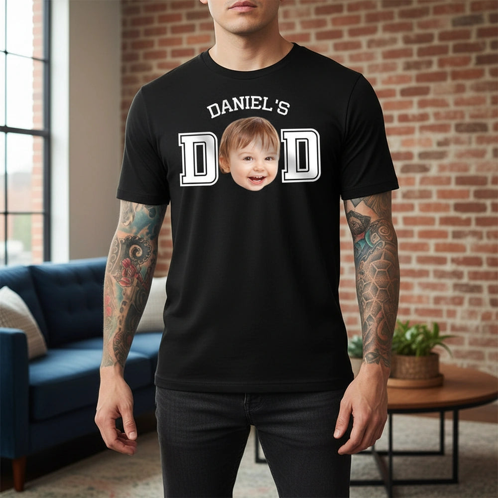 Custom Photo Upload T-Shirt with Varsity Letter Design for Dad main product photo
