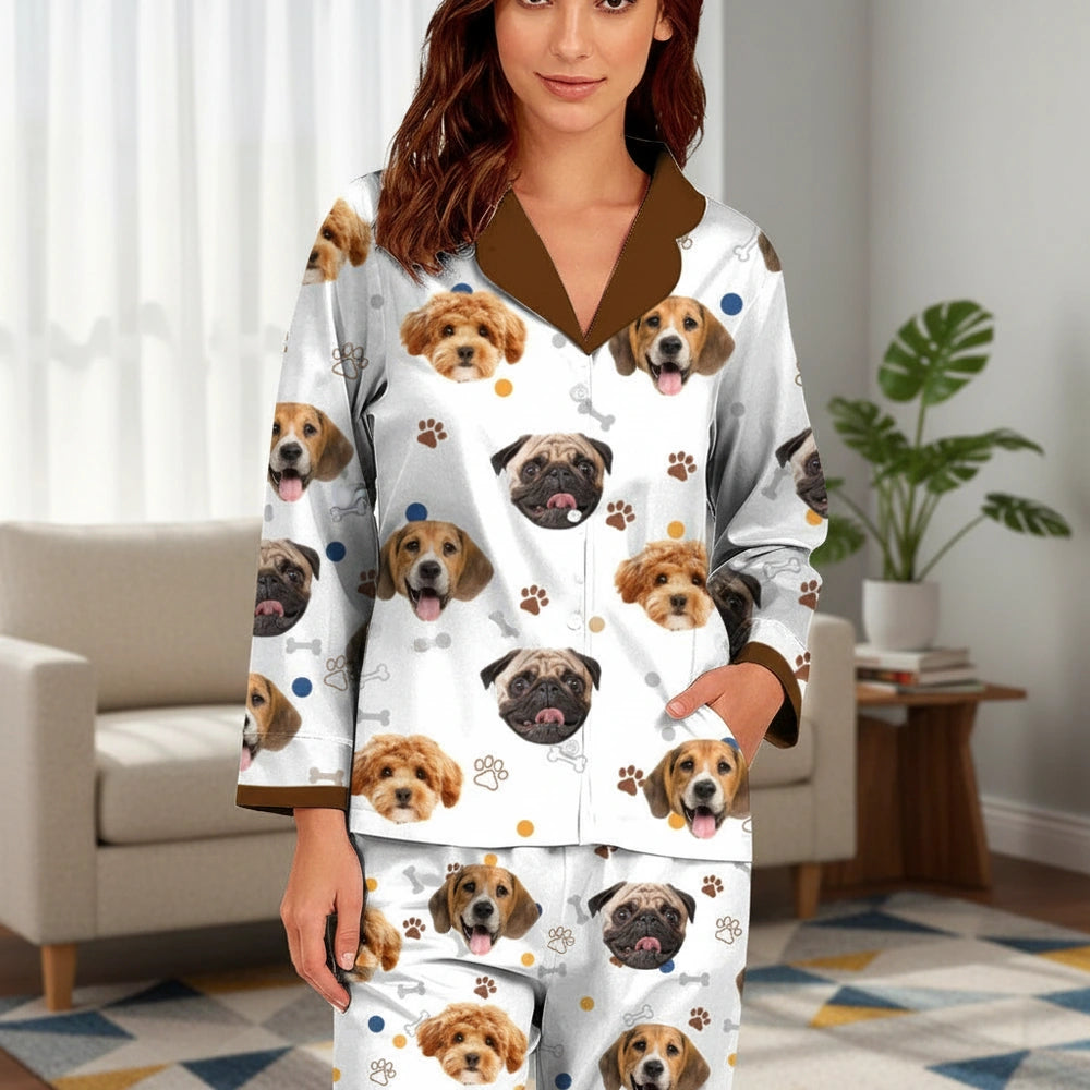 Custom Photo Upload Pajamas with Dog Faces & Paw Prints main product photo