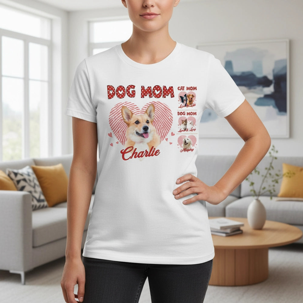 Custom Personalized Photo Upload Dog Mom T-Shirt with Heart Frame main product photo
