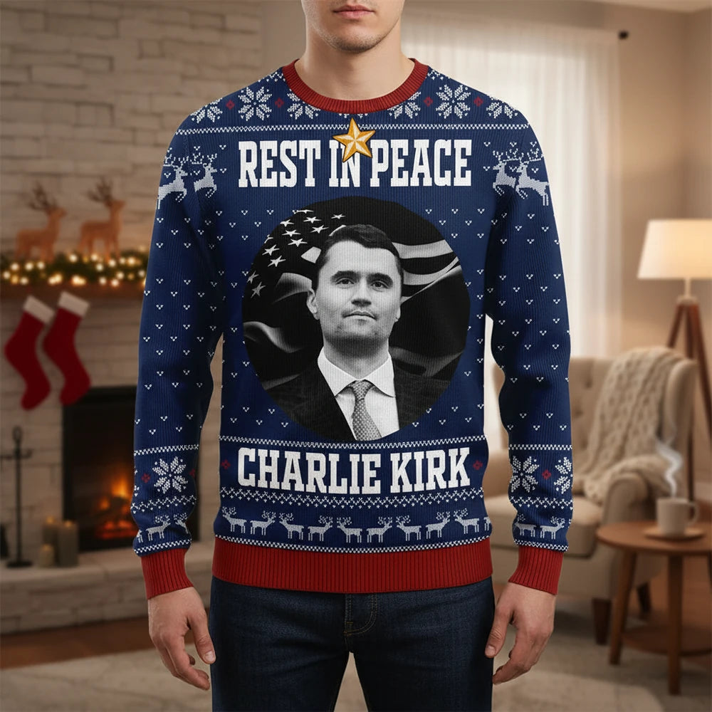 Custom Photo Sweater with American Flag Map & Snowflakes main product photo