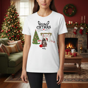 Custom Photo Upload Meowy Catmas T-Shirt with Christmas Tree main product photo