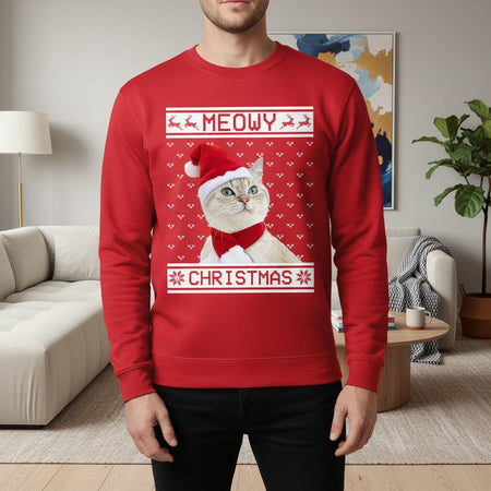 Custom Photo Upload Meowy Christmas Cat Sweatshirt main product photo