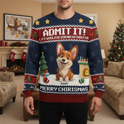 Custom Photo Upload Corgi Christmas Sweater with Admit It Slogan main product photo
