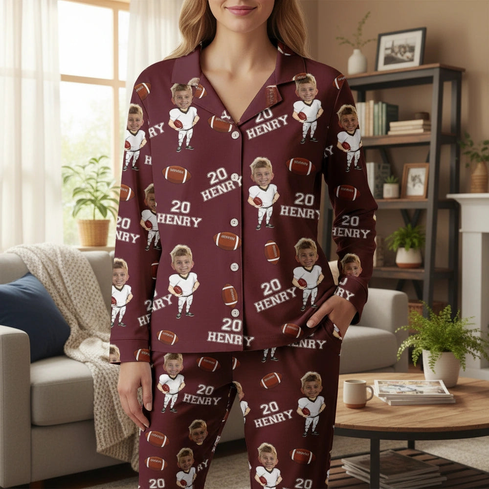 Custom Photo Upload Football Pajamas with Personalized Face main product photo