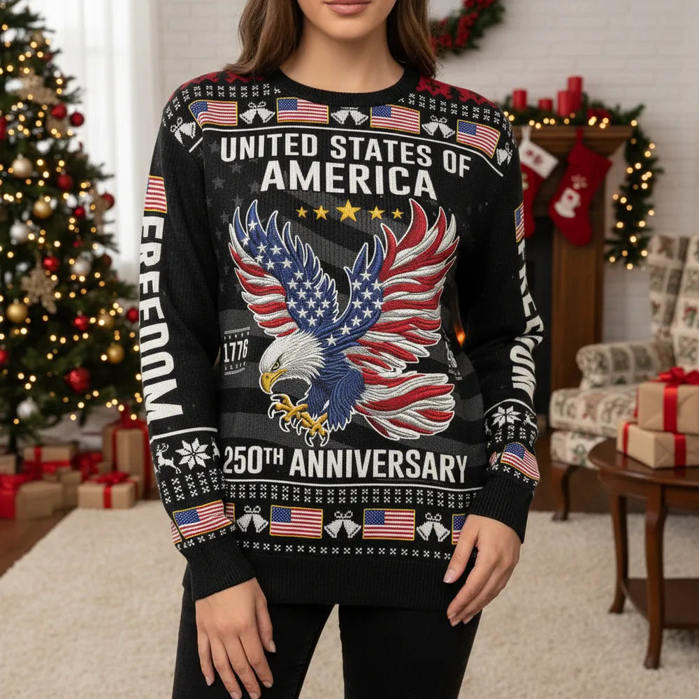 Custom Personalized Sweater with American Eagle and Freedom Text main product photo