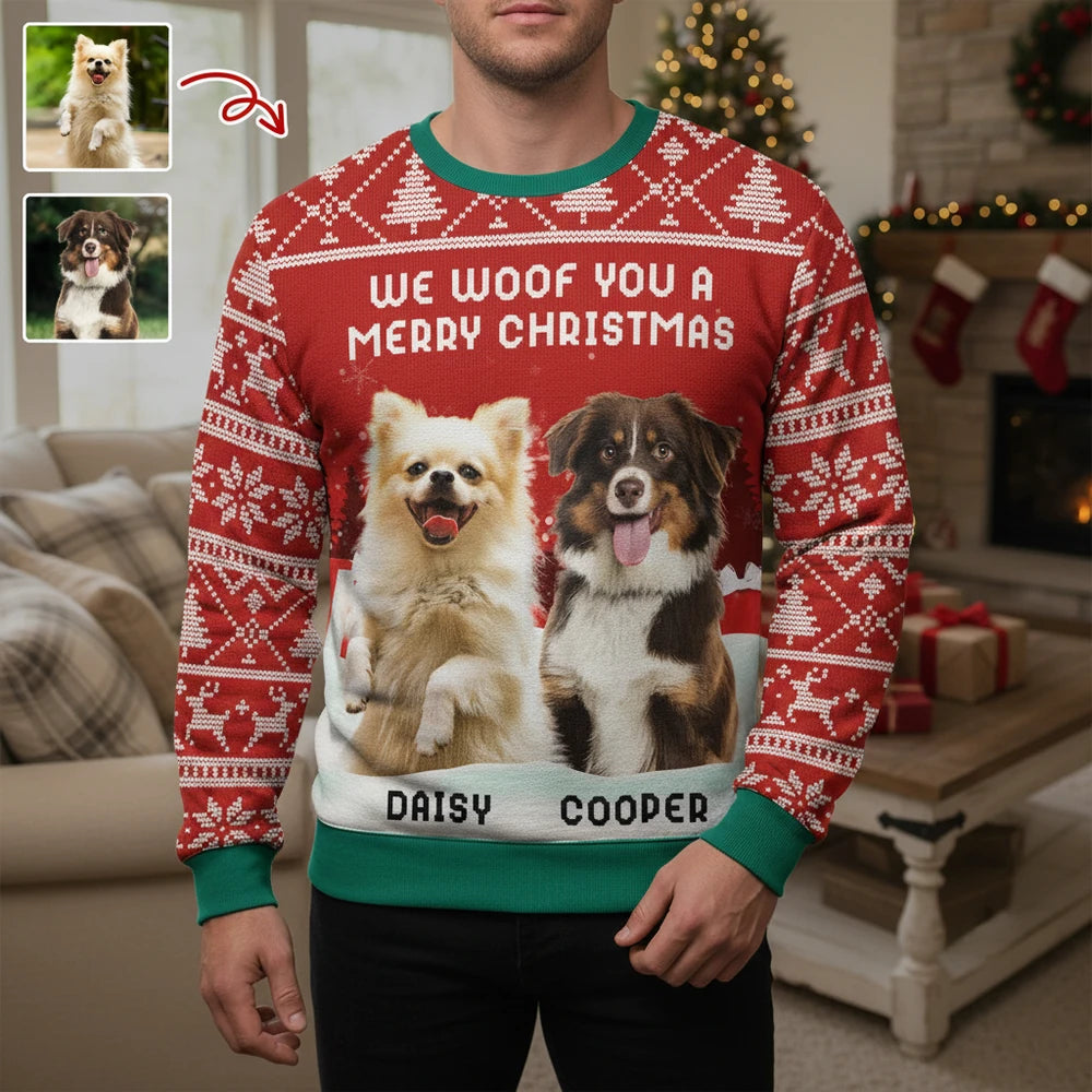 Custom Photo Upload Sweater We Woof You A Merry Christmas main product photo