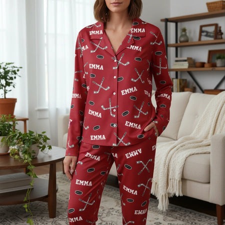 Custom Personalized Hockey Pajamas with Sticks and Pucks main product photo