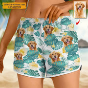 Custom Photo Upload Beach Shorts with Tropical Leaves & Flowers main product photo