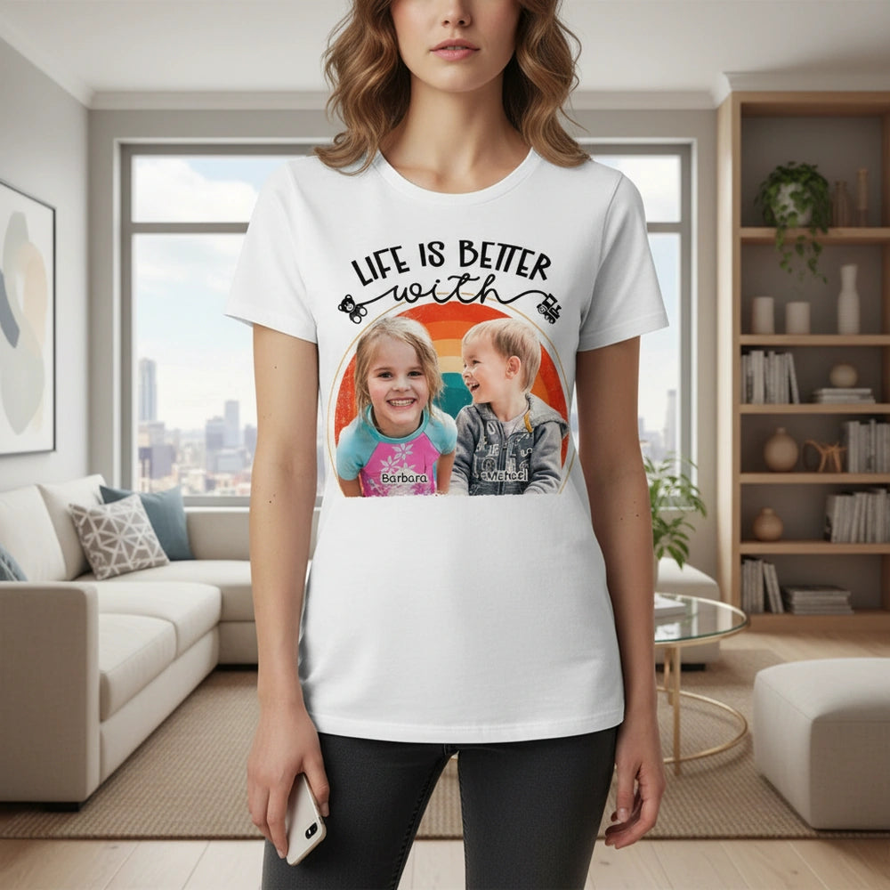 Custom Photo Upload T-Shirt with Life Is Better With Retro Circle main product photo