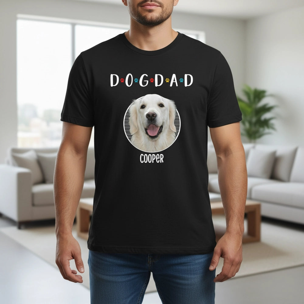 Custom Photo Upload Dog Dad T-Shirt with Colorful Paw Prints main product photo