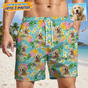 Custom Photo Upload Beach Shorts with Pineapples & Tropical Flowers main product photo