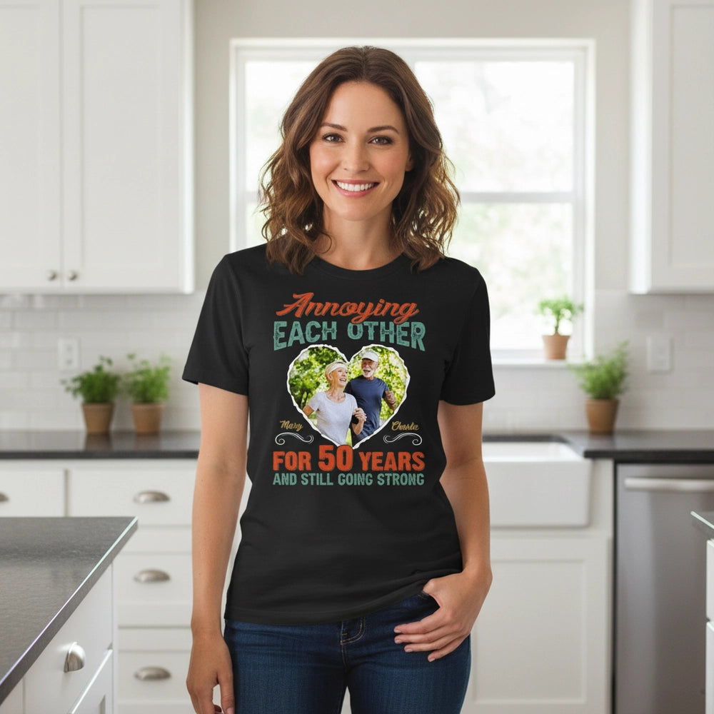Custom Photo Upload T-Shirt with Annoying Each Other Heart Frame main product photo