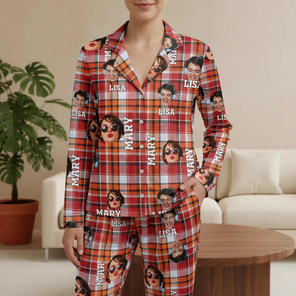Custom Photo Upload Plaid Pajamas with Personalized Names main product photo
