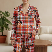 Custom Photo Upload Plaid Pajamas with Personalized Names main product photo