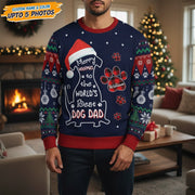 Custom Photo Upload Dog Dad Christmas Sweater with Paw Prints main product photo