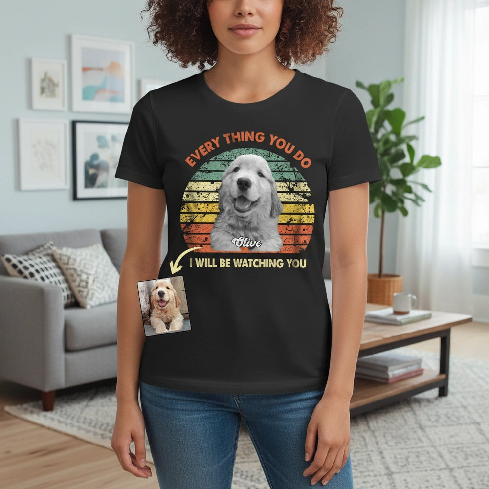 Custom Photo Upload T-Shirt with Retro Sunset I Will Be Watching You main product photo