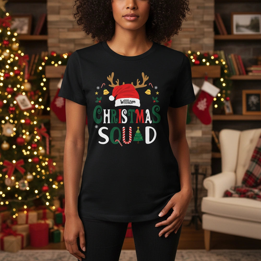 Custom Personalized Christmas Squad T-Shirt with Santa Hat & Antlers main product photo