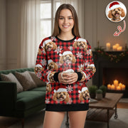 Custom Photo Upload Sweater with Buffalo Plaid and Snowflakes main product photo
