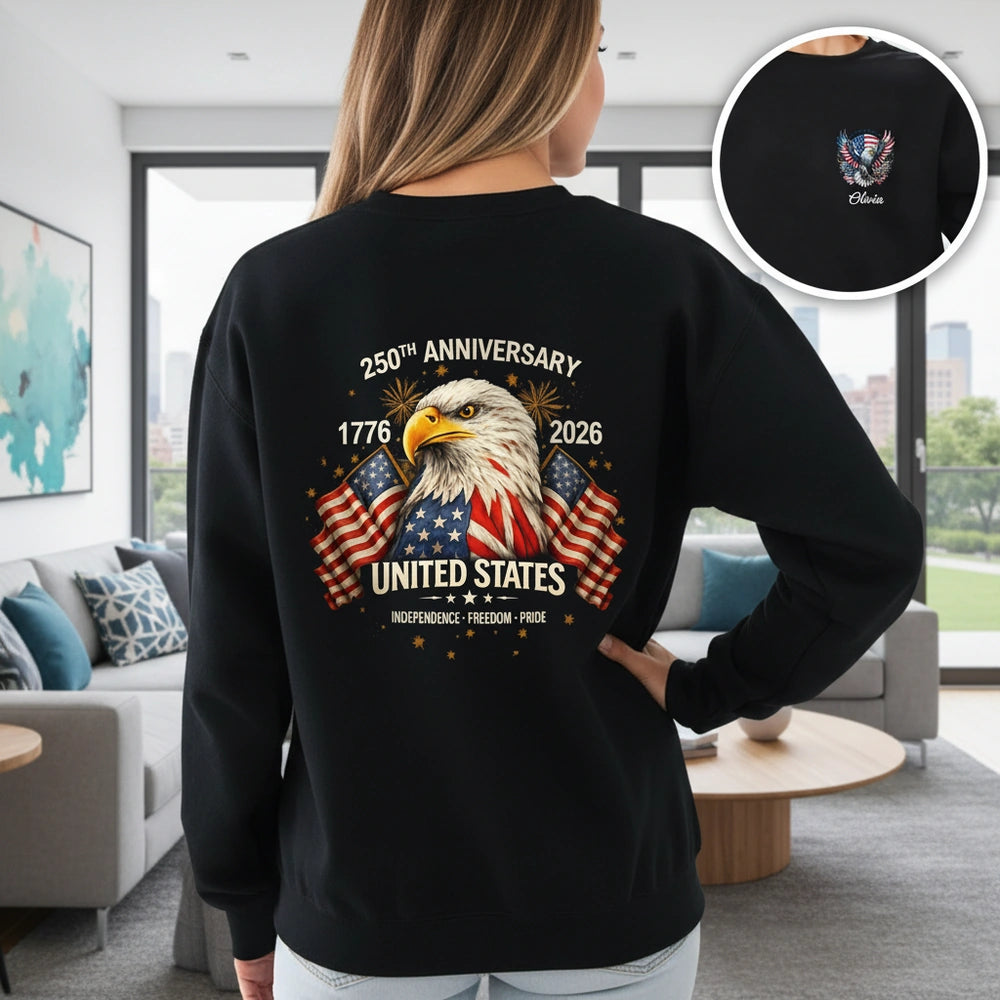 Custom Photo T-Shirt with Eagle & American Flags 250th Anniversary main product photo