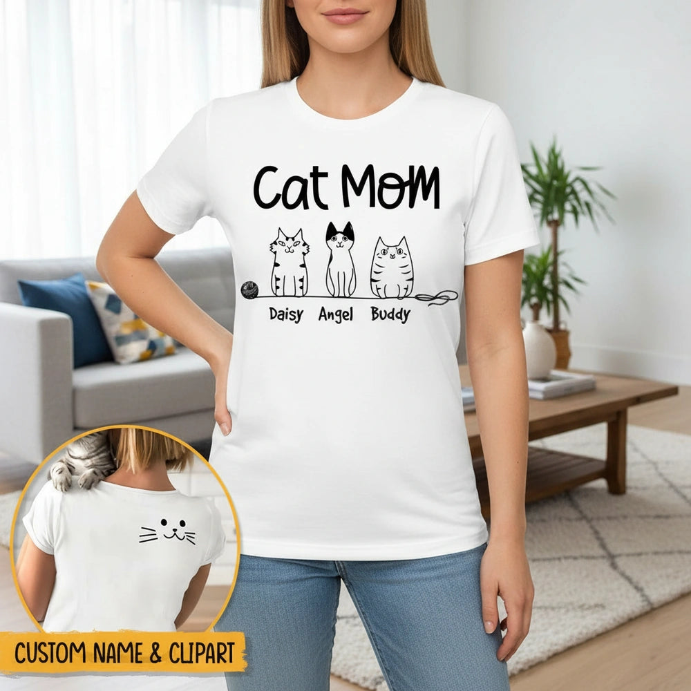 Custom Personalized Cat Mom T-Shirt with Three Cats main product photo