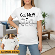 Custom Personalized Cat Mom T-Shirt with Three Cats main product photo
