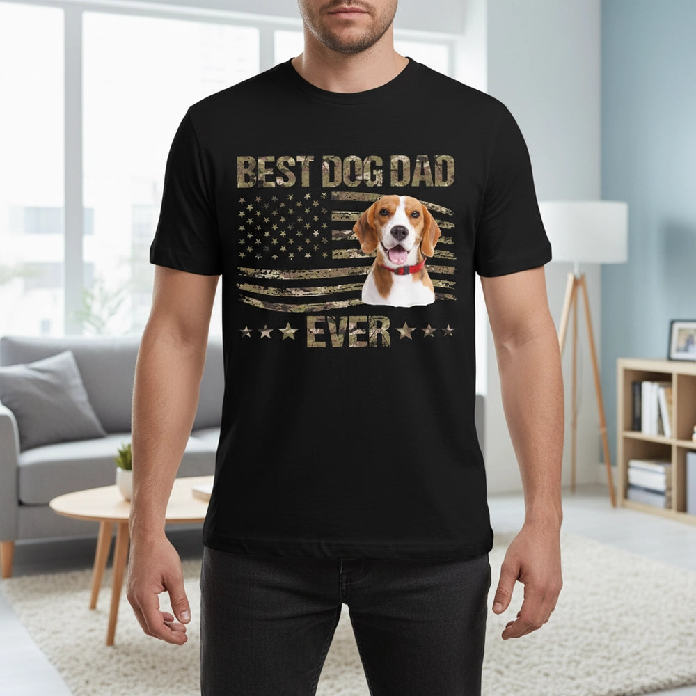 Custom Photo Upload Best Dog Dad Ever T-Shirt with American Flag main product photo