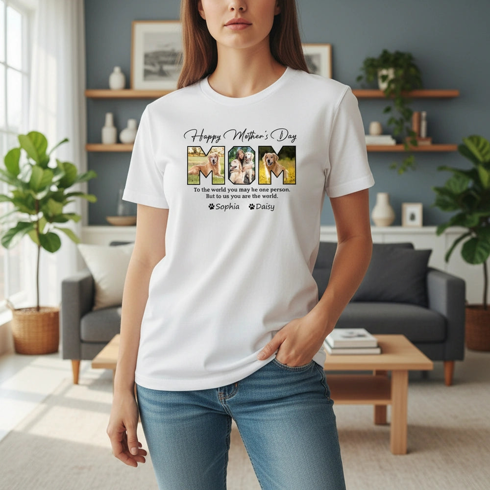 Custom Photo Upload Happy Mother's Day T-Shirt with MOM Letters main product photo
