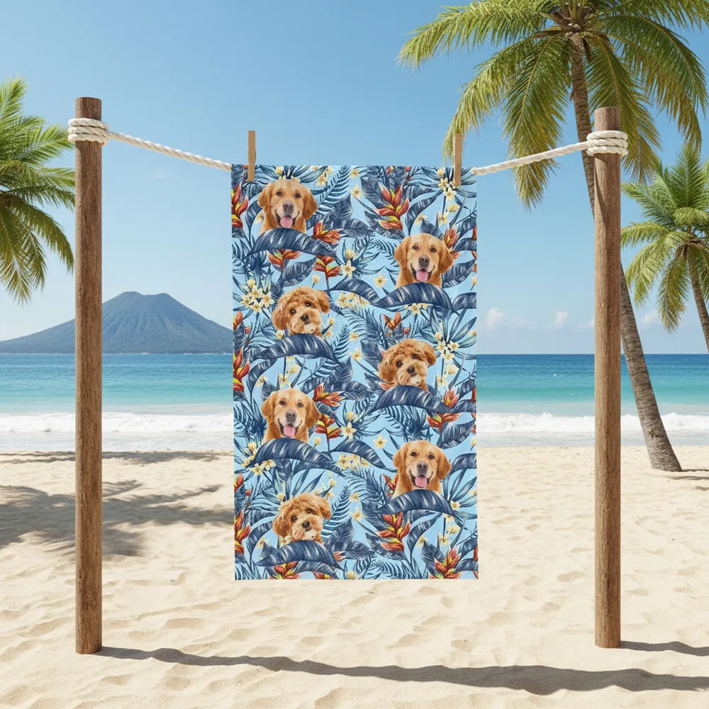 Custom Photo Upload Beach Towel with Tropical Leaves & Flowers main product photo