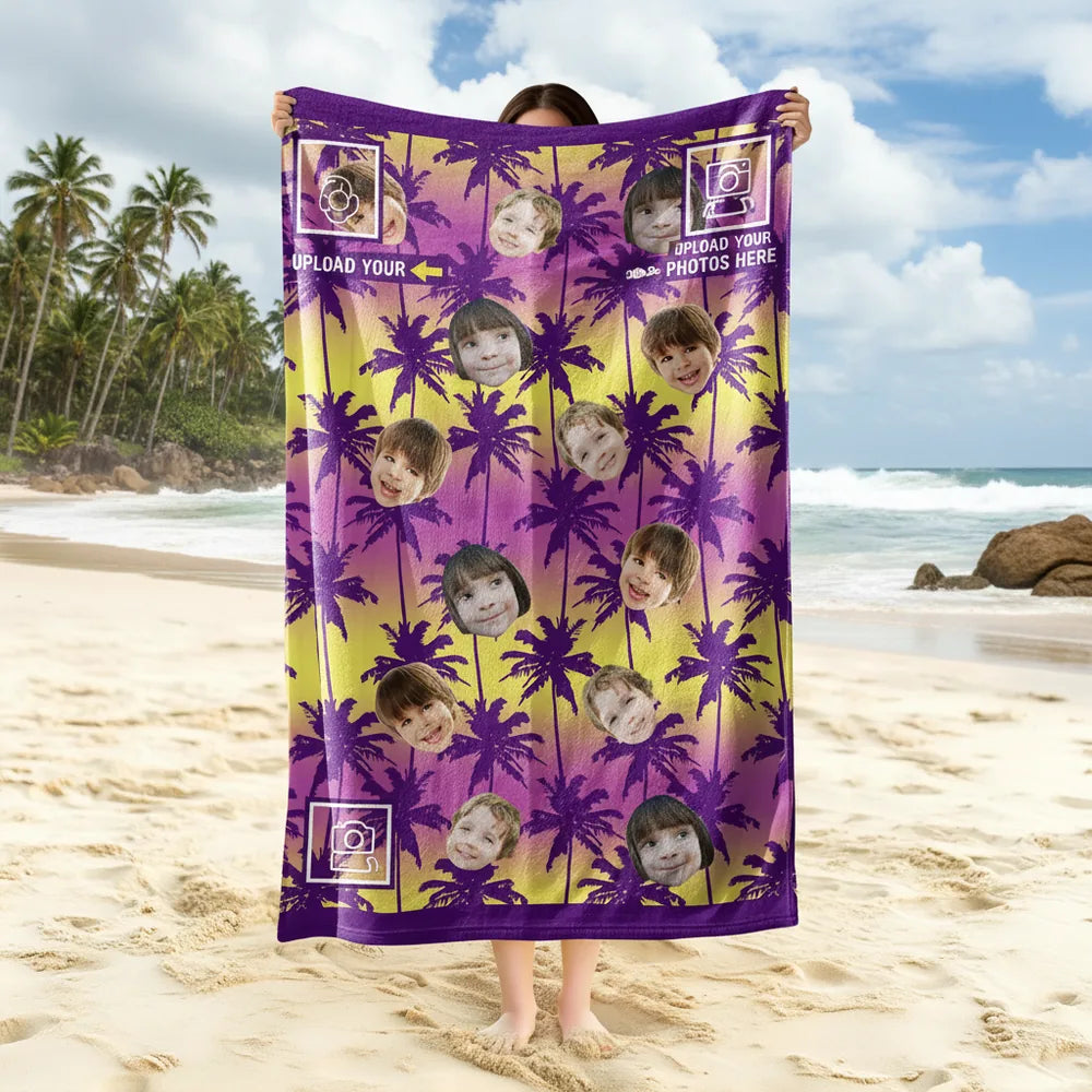 Custom Photo Upload Beach Towel with Tropical Palm Trees main product photo