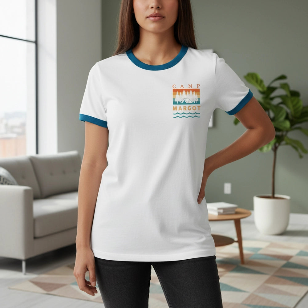 Custom Personalized Camp Margot T-Shirt with Tent & Pine Trees main product photo